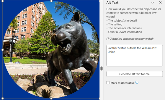 A screenshot that shows how to describe an image using alternate text