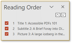 Example of the reading order pane in PowerPoint