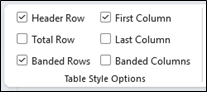 An example of an MS Office window for setting table headers