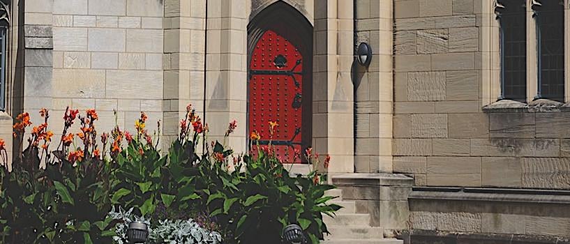 A photo of a door on the Cathedral of Learning